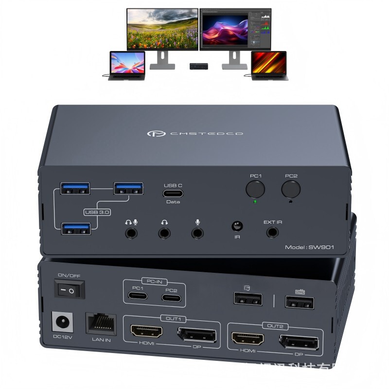 2-Way Type-C Input, 2-Way Dp1.2 + 2-Way Hdmi2.0 Output + 1000m Network 4K@60 2-Way Type-C Input, 2-Way Dp1.2 + 2-Way Hdmi2.0 Output + 1000m Network 4K@60