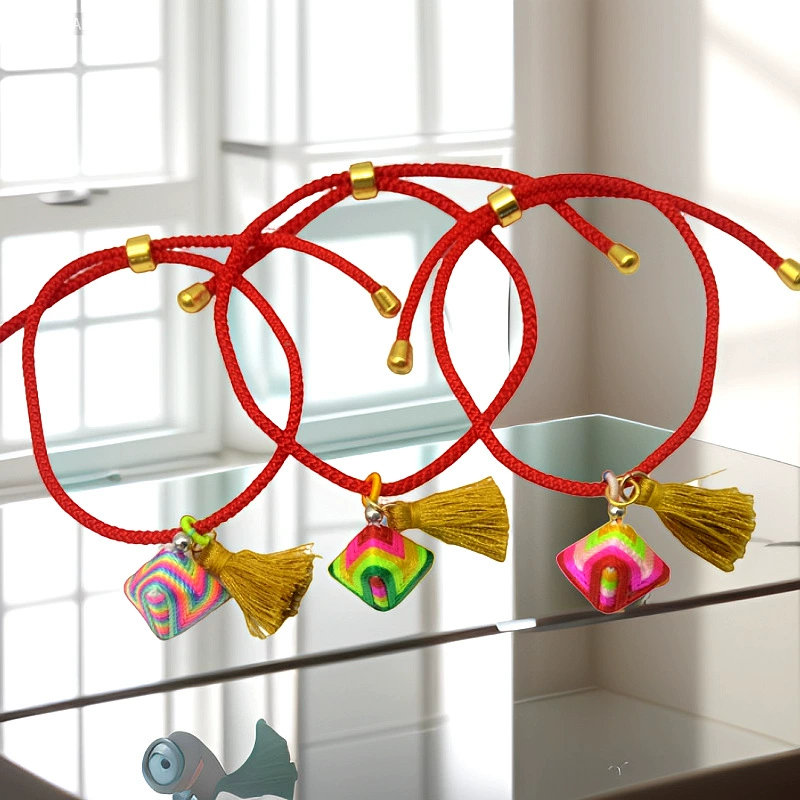 Children's red rope bracelet, hand-woven colorful cord, adjustable length