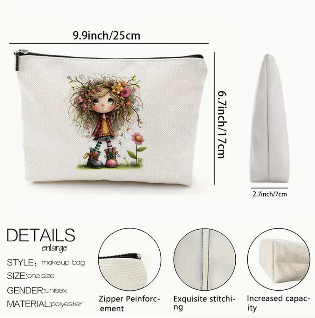 Amazon personajes transfronterizos bolsas de baño bolsas de viaje impresión doble cara algodón y lino nuevo paquete de accesorios de bolsa de cremallera