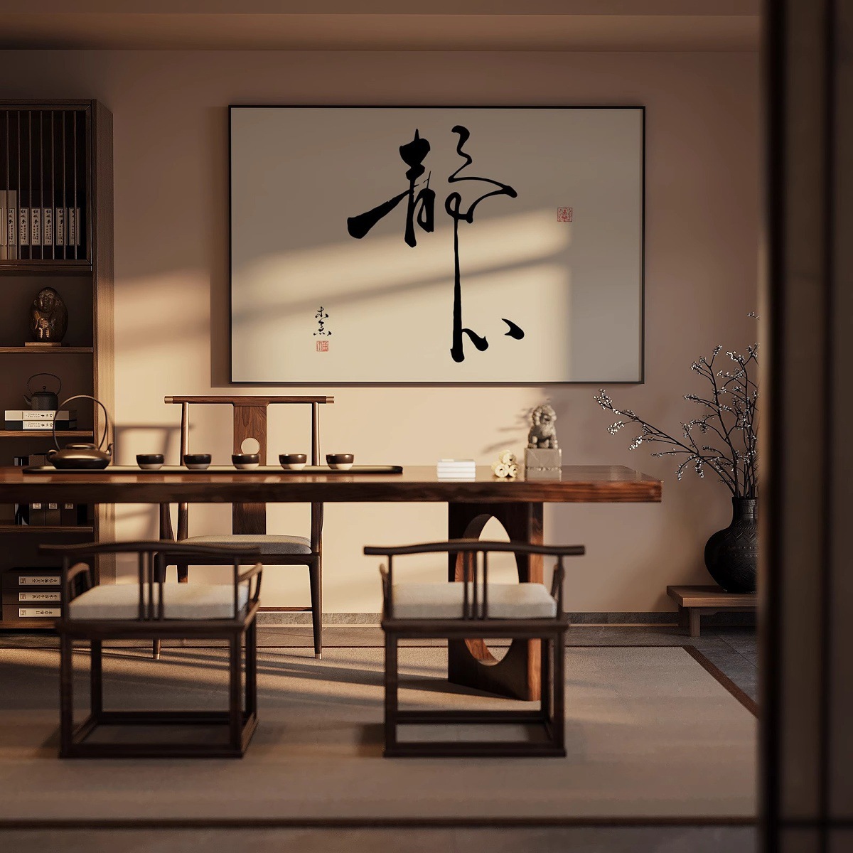 New Chinese Style Horizontal Calligraphy and Painting, Zen Tea Room Study Decoration Painting, Zen High-End Corridor Aisle Background Wall Hanging Painting