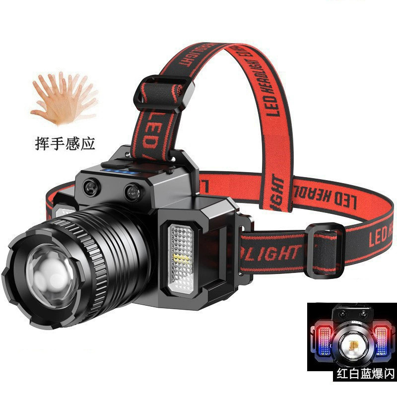 越境知能感応ヘッドライトヘッドセット式P50強光ヘッドライト鉱灯屋外作業灯led電気ディスプレイ釣り灯|undefined