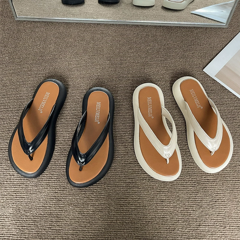 Женские шлепанцы на толстой подошве в Корейском стиле, верхняя одежда, Новинка лета 2023, сандалии на клипсах, праздничная пляжная обувь интернет-знаменитостей