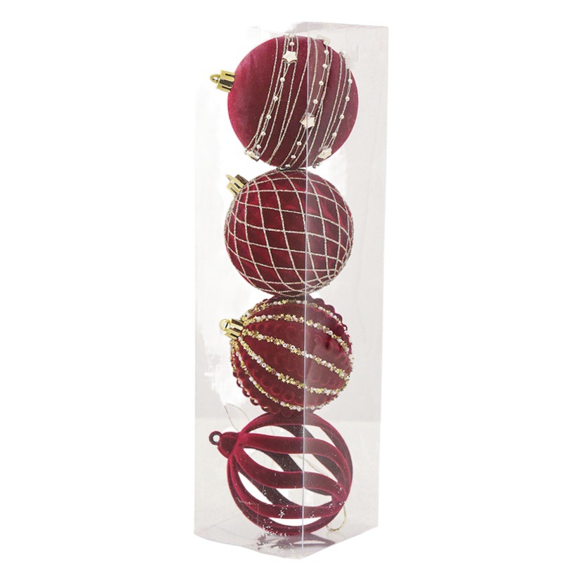 Adornos navideños transfronterizos NUCHI, bolas navideñas pintadas de 8 cm, bolas navideñas de terciopelo rojo, adornos para árboles de Navidad DIY.