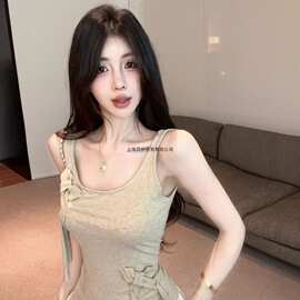 不规则蝴蝶结吊带背心女夏季纯欲辣妹抹胸无袖小上衣独特绝美外穿