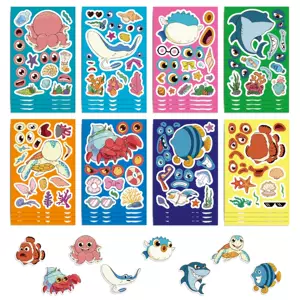 เคสโทรศัพท์ แก้วน้ำ สเก็ตบอร์ด กันน้ำ PVC ลายการ์ตูนปลา ตกแต่งด้วยภาพวาดเปลี่ยนหน้า แต่งตัว ตัดแปะ สัตว์ทะเล จำนวน 8 แผ่น