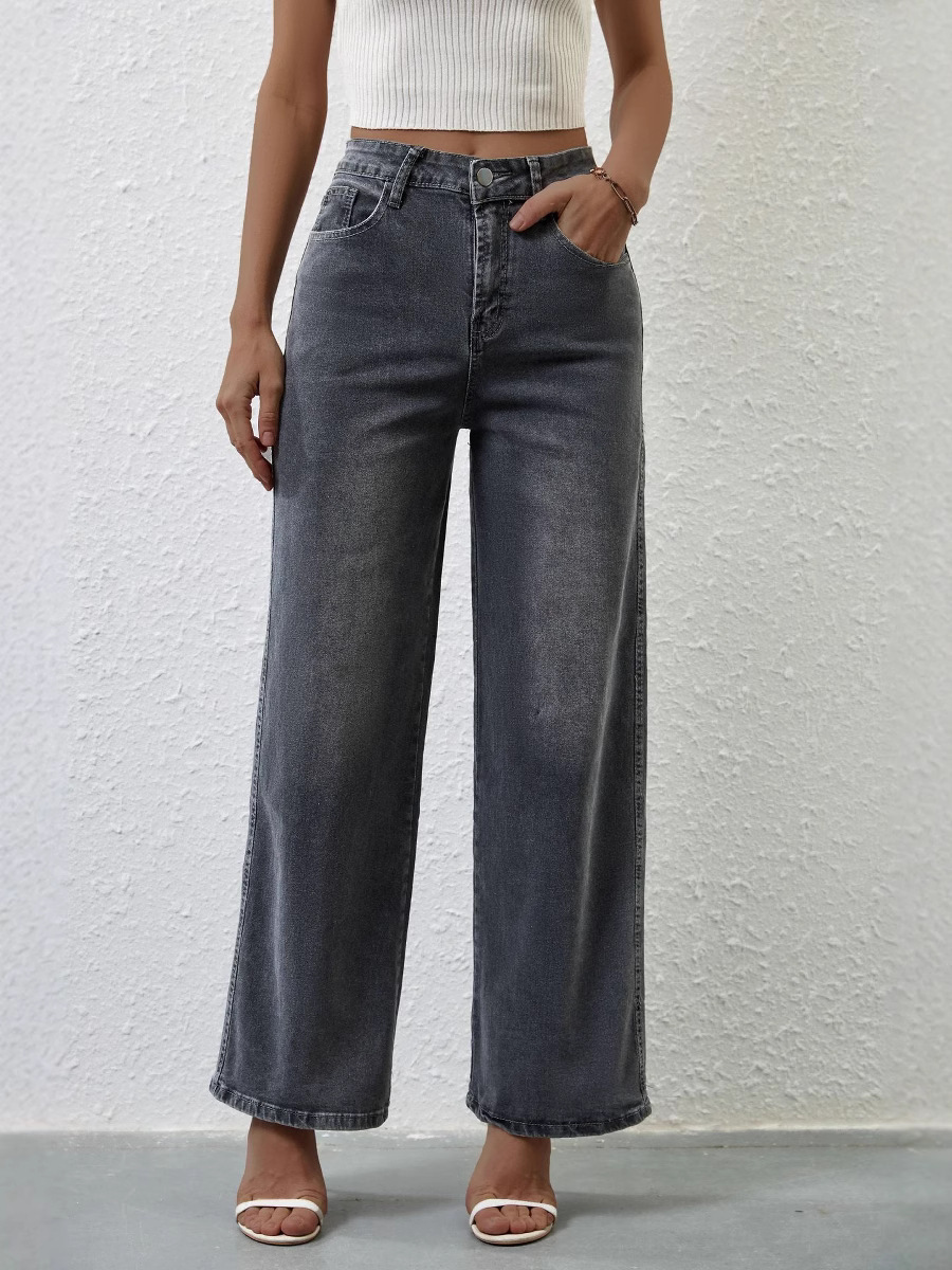 2025 Cross-Border European And American Fashion Casual Stretch Women's Quality Straight High-Waisted Wide-Leg_ecoleips.com