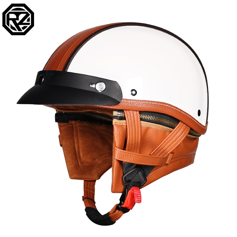 Casco de crucero retro para hombre, motocicleta, mujer, verano, cuatro estaciones, ciclismo, medio casco, botella eléctrica, casco, garra