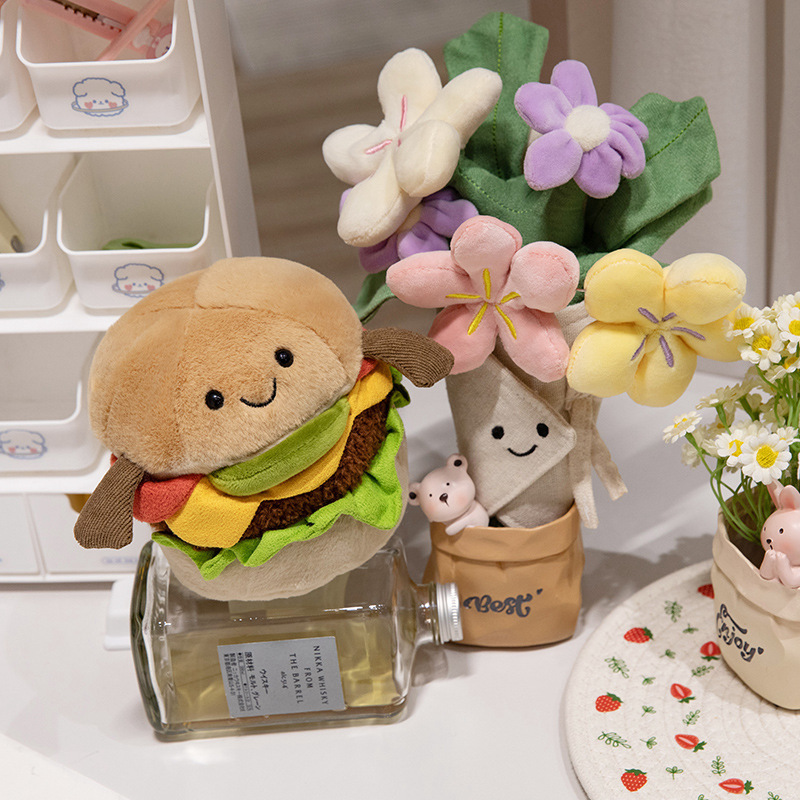 Marca de moda nueva serie de flores lindas hamburguesas suaves regalo de novia fotos atmósfera de peluche flores de mano