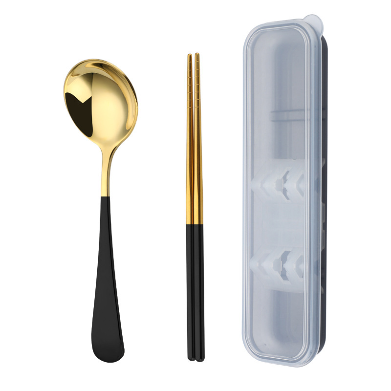 304 vajilla de acero inoxidable Red cuchara roja palillos traje portátil estudiante creativo vajilla de dos piezas logotipo imprimible