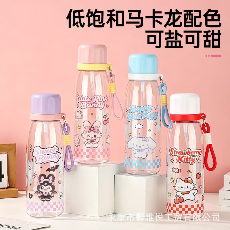 卡通水杯学生运动便携新款水杯塑料大容量便携透明吸管水杯批发