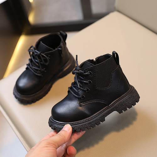 New Autumn Children's Fashion English Short Boots for Boys Side Zip Fashion Martin Boots for Girls Soft Sole Single Boots Solid Color
