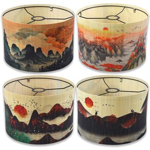 Home Decoration New Chinese Style Bamboo Lampshade Printing Folk House Decoration Chandelier Lampshade Bamboo Lamps Accessories Lighting