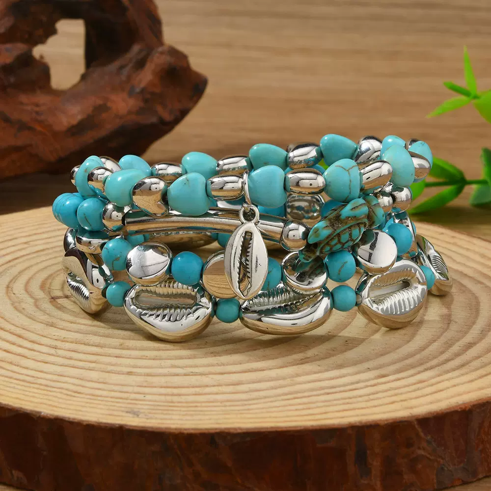 新款跨境波西米亚风手工串珠手串绿松石CCB贝壳女士热销多件手串