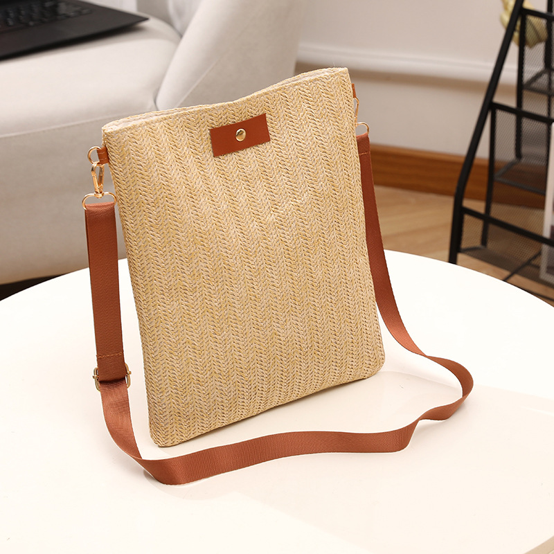 Bolsa de mujer en stock, bolsa de paja transfronteriza, bolsa de hombro, bolsa de balde, bolsa de playa, bolsa de tote, correa de hombro ancha ajustable, estilo de vacaciones portátil
