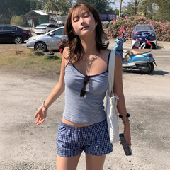小さなフレッシュスタイルコントラストストライプVネックサスペンダー2025夏カジュアルショートベストトップ新作婦人服