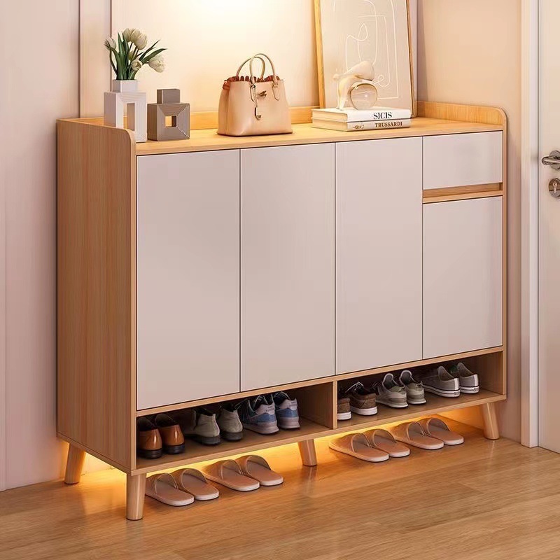 Gabinete de zapatos nórdico puerta de entrada casero balcón armario de almacenamiento simple entrada moderna gran capacidad rack de zapatos de piernas de madera sólida