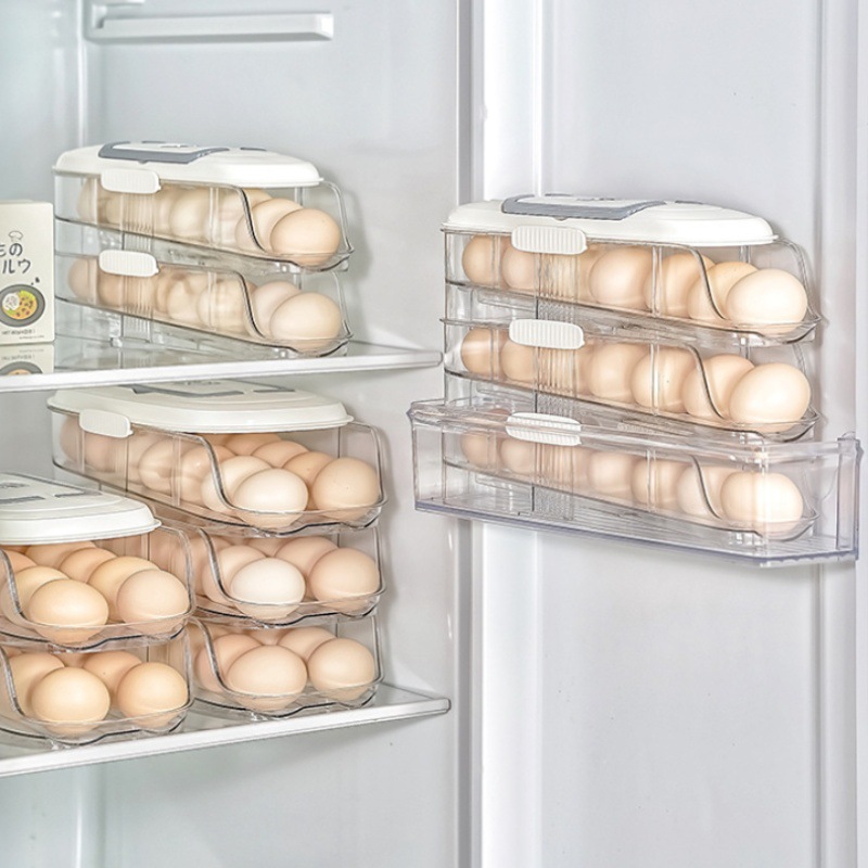 Patente de caja de huevos en stock nueva caja de almacenamiento de refrigerador de cocina casera transparente gruesa caja de almacenamiento de grado alimenticio personalizada