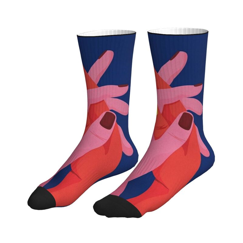 Pod Printed Cross-Border Exclusive Blue Background Red and Pink Contrasting Color Nail Art Simple Trendy Artistic Pattern Mid-Calf Socks Pod Printed Cross-Border Exclusive Blue Background Red and Pink Contrasting Color Nail Art Simple Trendy Artistic Pattern Mid-Calf Socks
