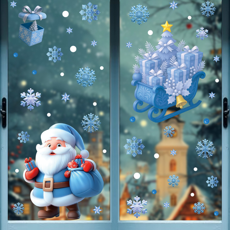 クリスマスステッカークリエイティブ漫画サンタクロースガラスステッカークロスボーダー新しい鐘スノーフレーク雪だるま静電ステッカー|undefined