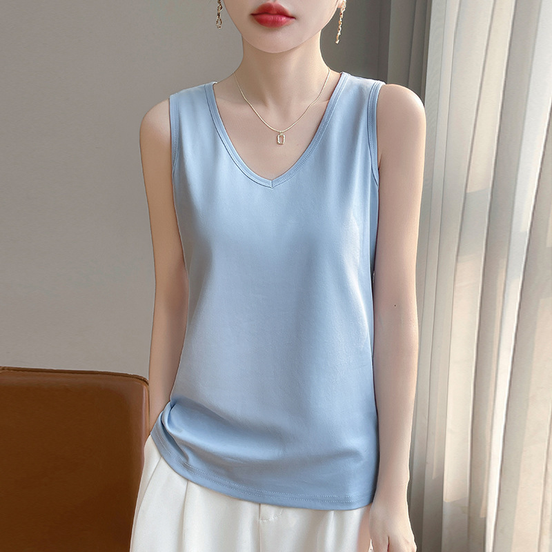 25 Summer Women's Cotton Vest V-neck Cotton Loose Vest Sleeveless Top with Base U-neck Sling