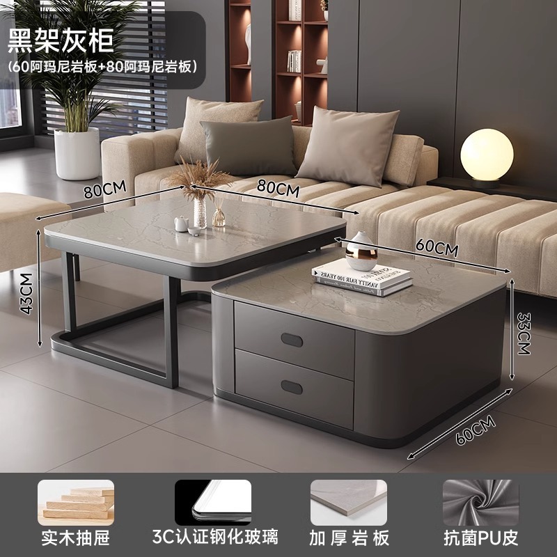 Mesa de té de roca sala de estar de alquiler familiar pequeña casa de lujo simple cuadrado moderno cuadrado de vidrio