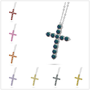 3mm-4mm Original Blue Moissanite Cross Necklace Women Sterling Silver Light Luxury Collarbone Necklace Cross Pendant