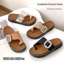 中厚底软木勃肯鞋厚底2025夏新款高级钻扣扣厚底可外穿一字拖鞋