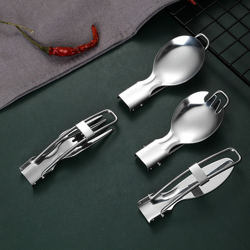 Creative portable tableware 304 stainless steel tableware set three-piece student outdoor folding tableware camping gift