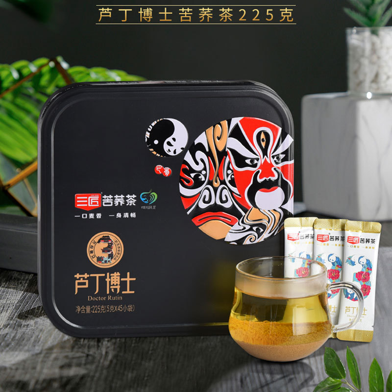 三匠芦丁博士(脸谱)225g四川特产凉山黑苦荞茶