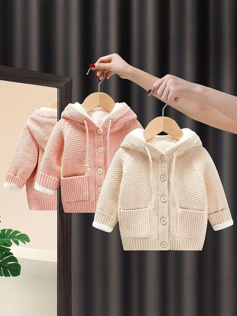 Children's sweater with hood, demi-season warm cardigan, knitted jacket 2