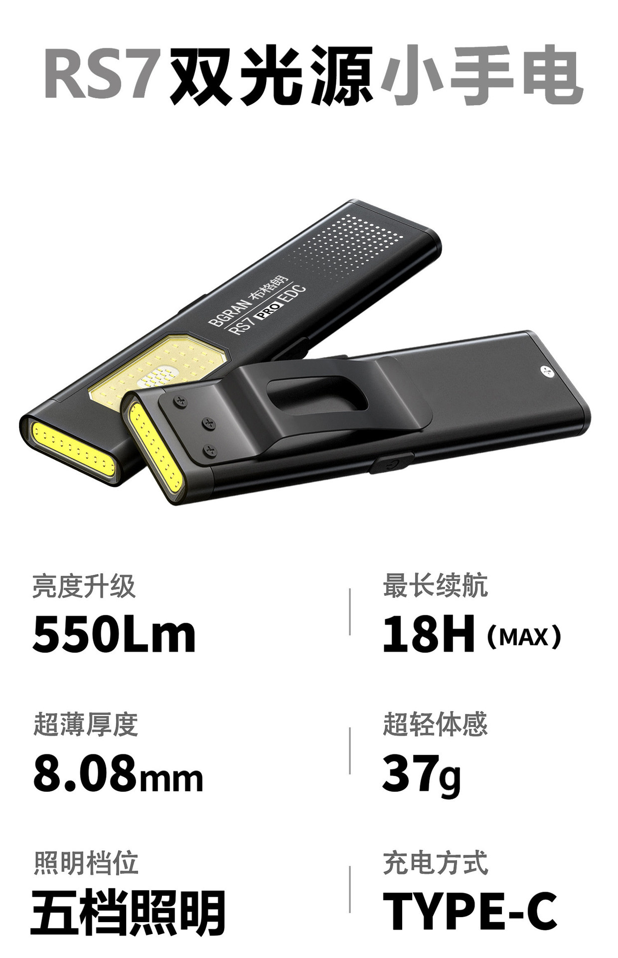 Ultra-thin flashlight with strong light, rechargeable, super bright, outdoor long-range, portable, LEDC blade repair work light