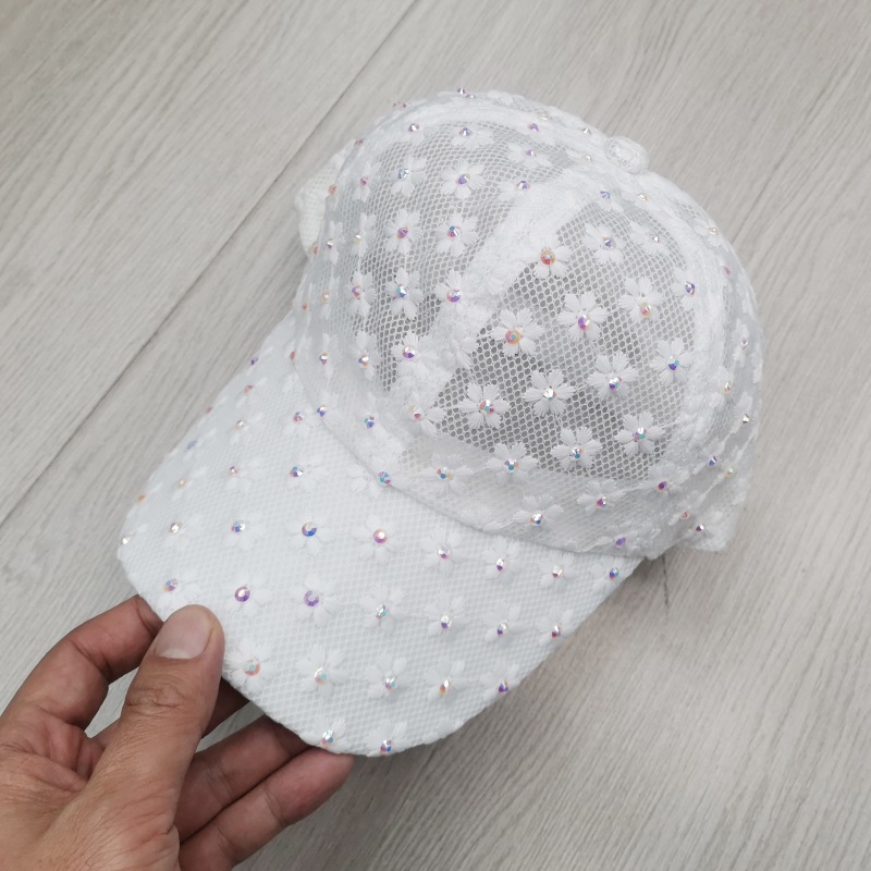 Primavera y verano versátil encaje floral tapa enarbolada Estilo coreano de las mujeres de moda estrellado caliente rhinestone gorra de béisbol protección solar sombrero para el sol