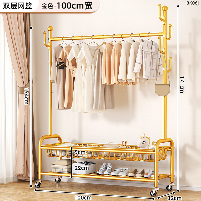 100cm 라이트 럭셔리 골드 더블 레이어 메쉬 바구니丨후크 6개 + 금속 범용 휠