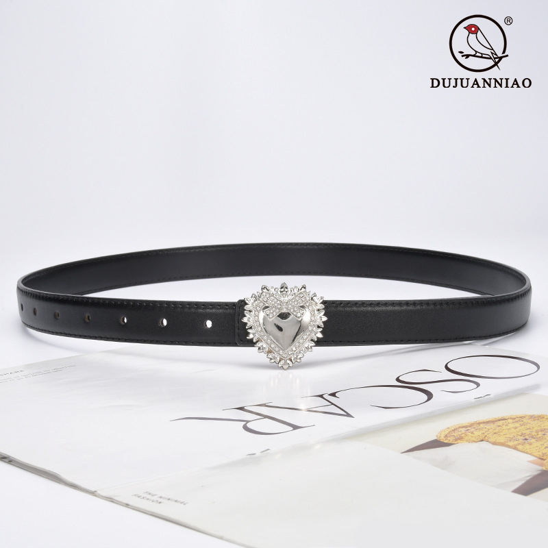 2024 European and American New Silver Love Button Belt for Women's Simple and Versatile Fashion Genuine Decorative Belt, Jeans Belt Trendy_voghion.com