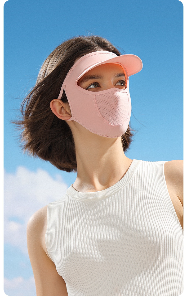 Ny Ice Silk Sunscreen Mask för kvinnors sommar utomhus helsolskydd Mesh andas ansikte Gini bälte hoodie XTJ111_voghion.com