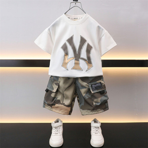 Boys' camouflage shorts set  summer new style children's handsome short-sleeved camouflage two-piece set baby clothes trendy