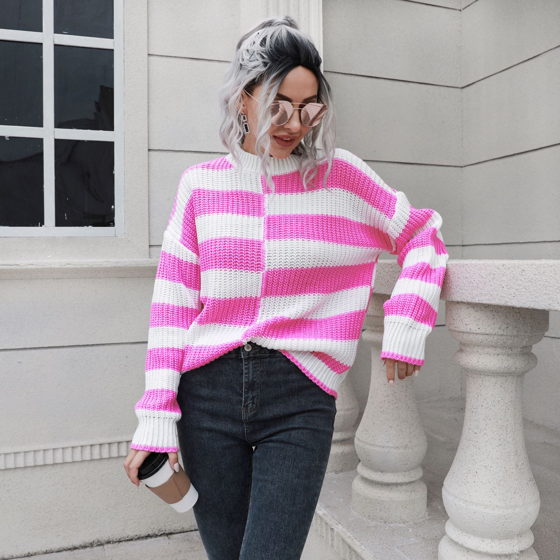 Striped Sweater Women Loose Autumn Winter Long Sleeve Casual Knitwear Sweater 9 Striped Sweater Women Loose Autumn Winter Long Sleeve Casual Knitwear Sweater