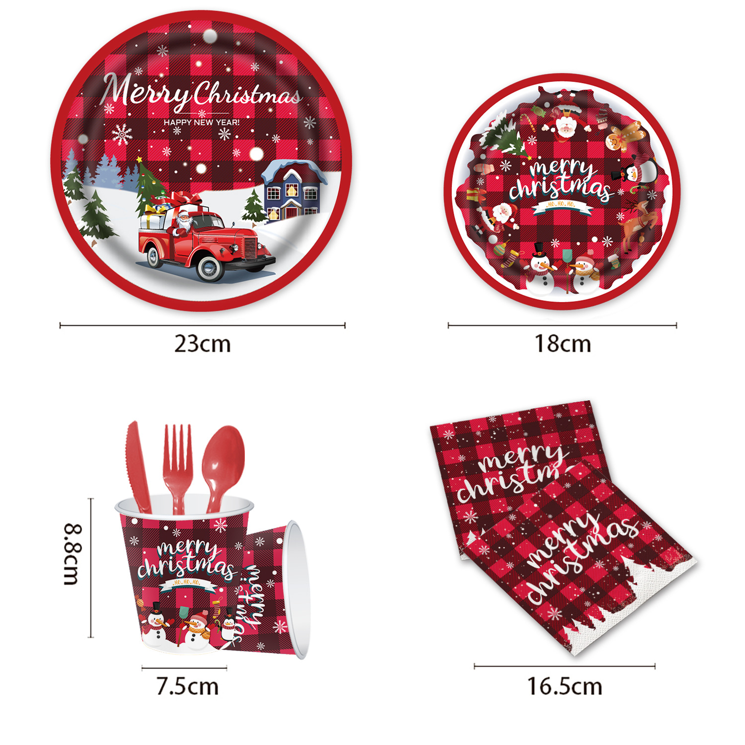Año nuevo Navidad tema de alce vajilla de fiesta vajilla desechable bandeja de papel taza de papel toalla de papel bandera de tracción mantel de Navidad
