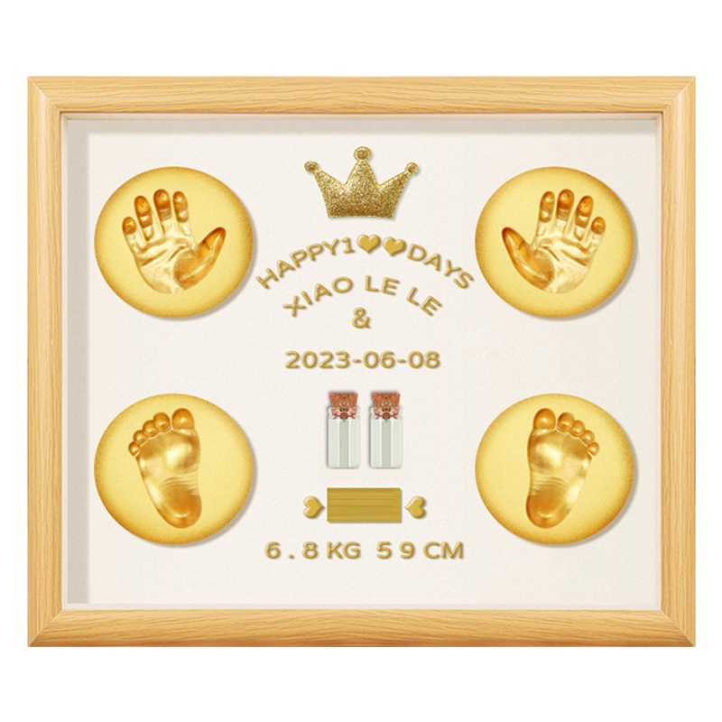 Baby newborn baby hand and foot inkpad Hundred Days Full Moon Footprints photo frame foot fetal hair souvenir year-old hand and foot prints