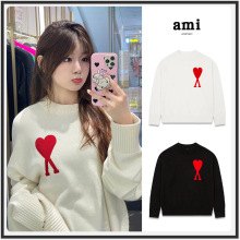 ami毛衣圆领大爱心提花25ss秋冬新款情侣宽松长袖跨境羊毛针织衫