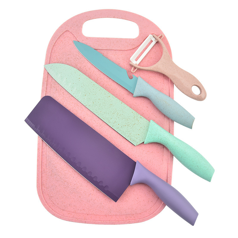 Fábrica directa de color de cinco piezas succión conjunto de tarjetas azul combinación de cuchillo de regalo con cuchillo de cocina conjunto de herramientas