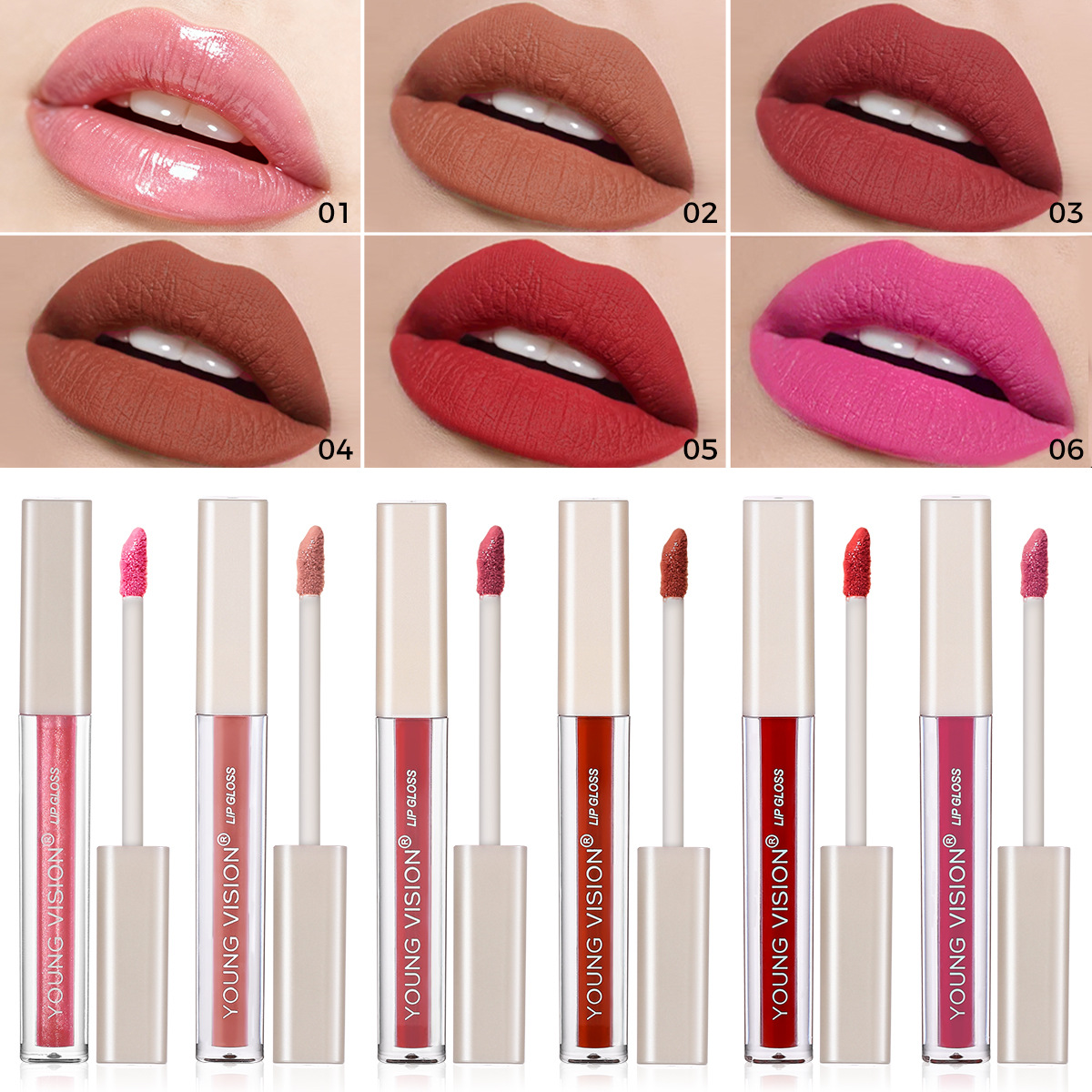 YOUNG VISION 6-color velvet lip gloss is not easy to touch cup doodle lip gloss liquid lipstick cross-border makeup