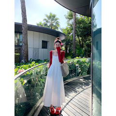 3027 #   Zeng Xiaoxian 優しいフレンチホワイトサスペンダードレス夏の海辺の休暇スカートシフォンサスペンダースカート