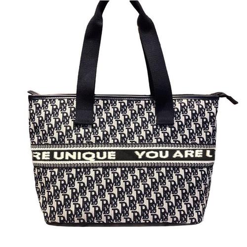 Fog Flower Black and White Letter Single Shoulder Backpack Large Capacity A4 File Bag Fashion Canvas Mummy Bag Office Commuter Bag