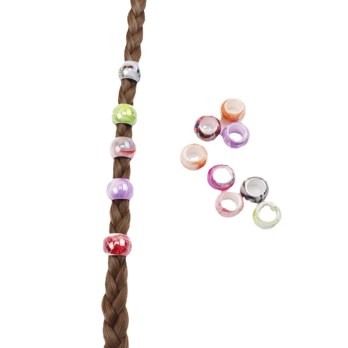 Peluca de joyería hebilla de color líquido sucio trenza anillo de pelo borla cuentas de agujeros grandes mezcladas cuentas sueltas cuentas de acrílico de plástico