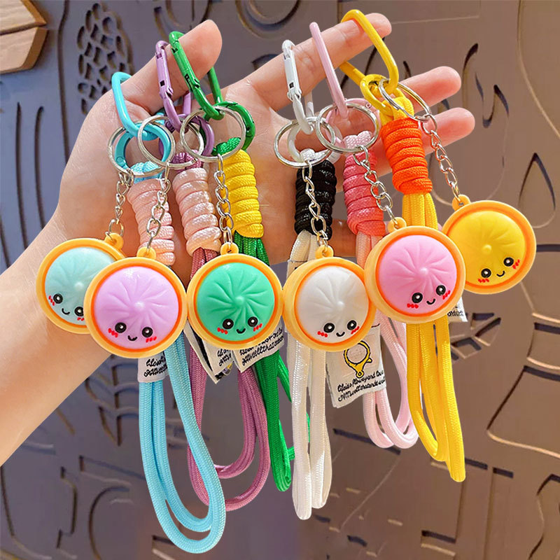 Cross-border simulated xiaolongbao keychain figurine, couple's bag pendant, car keychain accessory, small gift wholesale