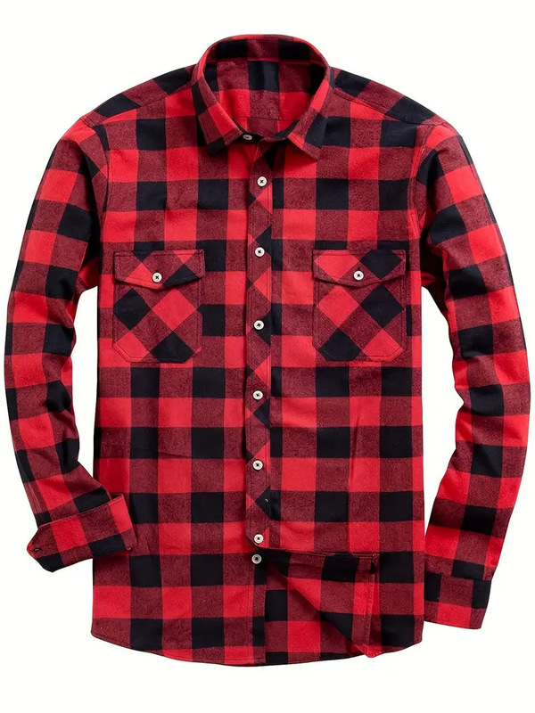 Popular European and American Size Men's Fashion Casual Shirts Flannel Plaid Shirts All Year Round Shirts