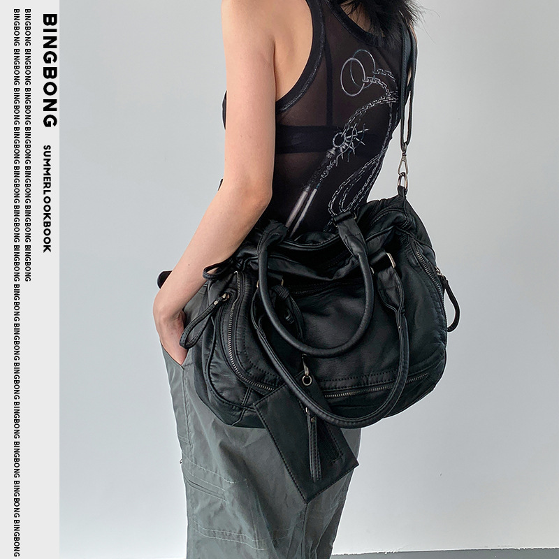 Bingbong | Motorcycle Bag Shoulder Crossbody Bag Women's Soft Large Capacity Tow Bag Retro Dark Work Clothing Polyester Bingbong | Motorcycle Bag Shoulder Crossbody Bag Women's Soft Large Capacity Tow Bag Retro Dark Work Clothing Polyester