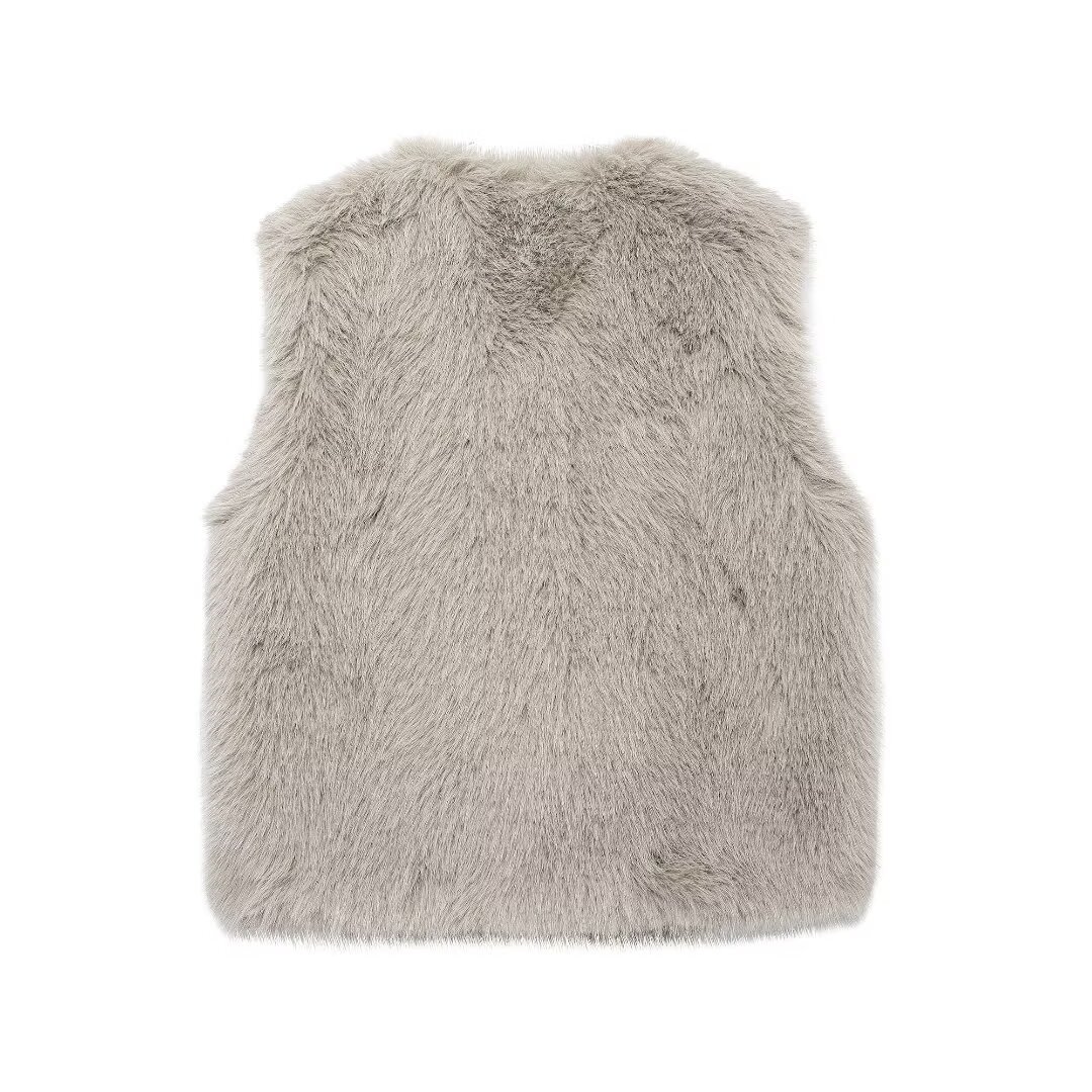 Damenbekleidung Herbst und Winter neue Modeweste mit Felleffekt_voghion.com