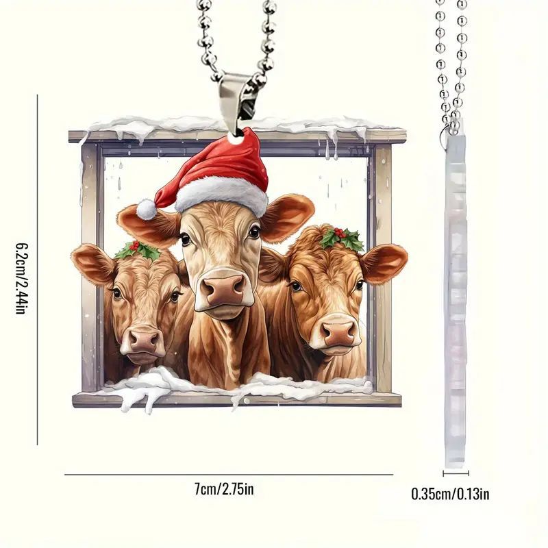 Navidad nuevo acrílico lindo colgante de vaca plano transfronterizo automóvil espejo retrovisor interior decoración colgante mochila image 3
